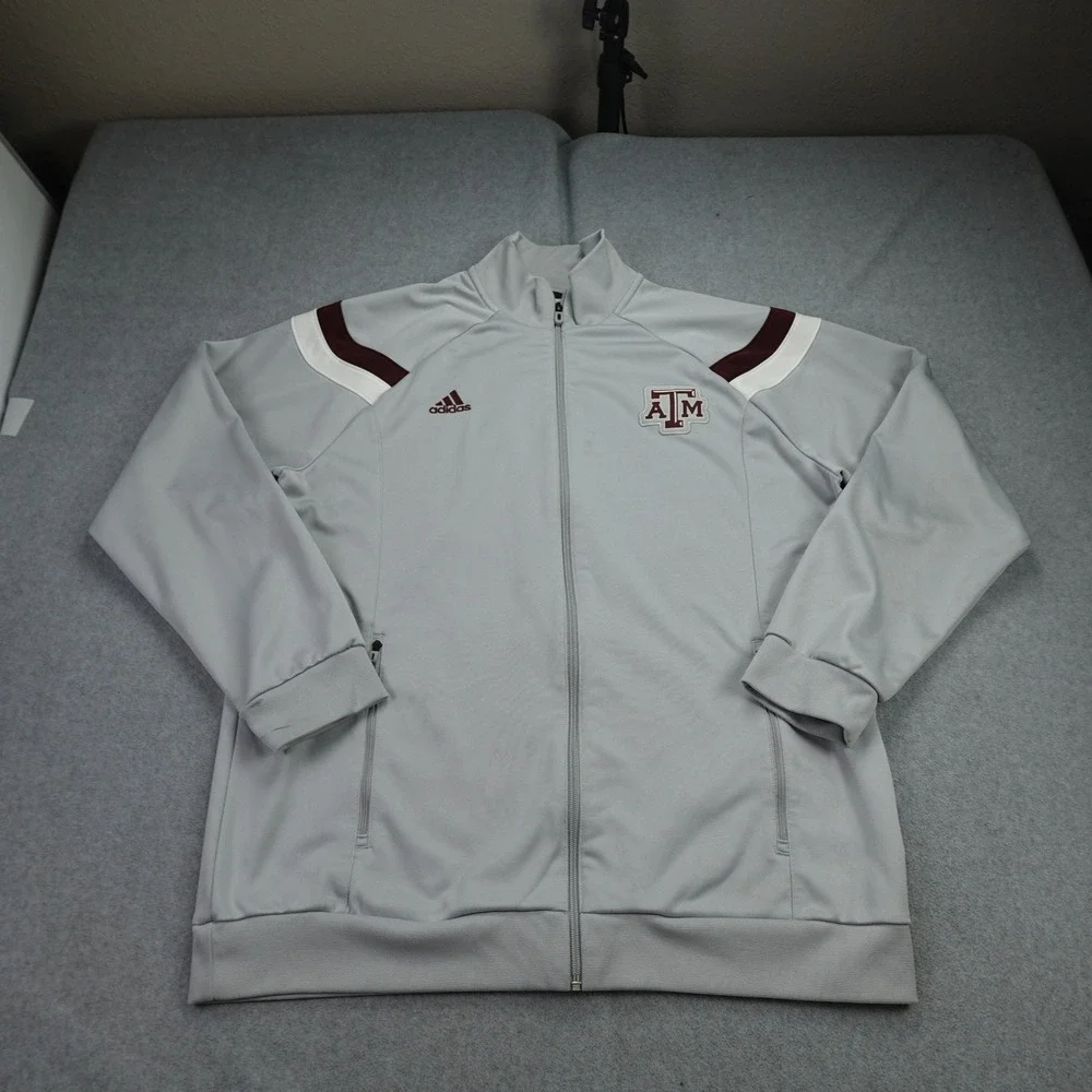 Texas‎ A&M Aggies Jacket Mens XL Gray Track Full Zip Adidas NCAA